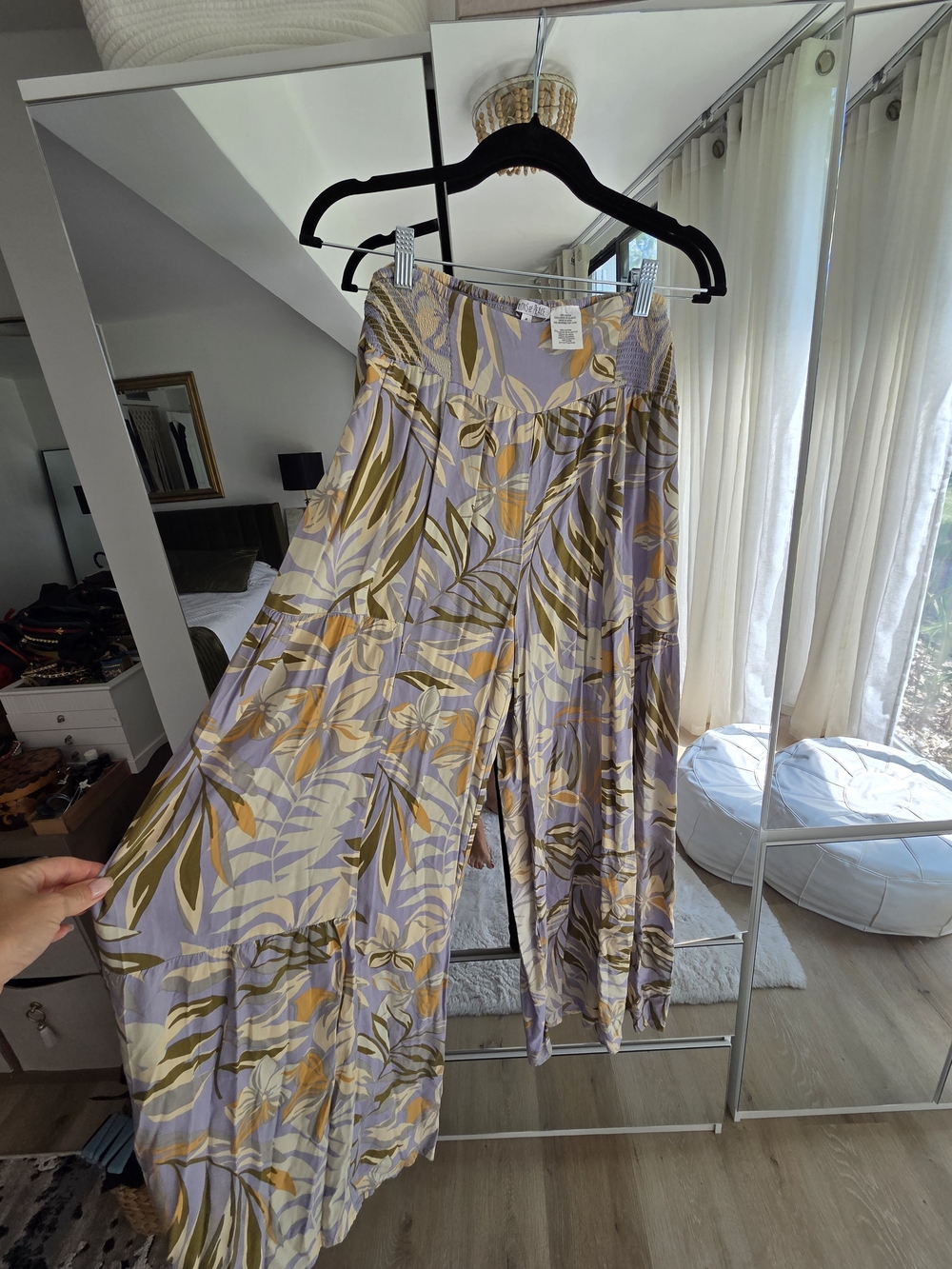 Patrons of Peace Lavender Wide-Leg Floral Palazzo Pants with Mustard Leaves